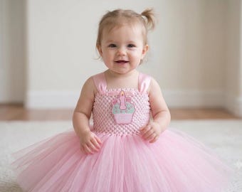 PERSONALIZED NAME Cupcake Tutu Dress, 1st Birthday Party Dress, Pink White Purple, Baby Girl First Birthday Outfit, 1st Birthday Cake Smash
