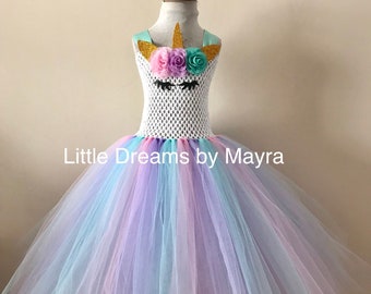 Robe tutu et serre-tête licorne abordables, tenue de fête d'anniversaire licorne dorée à 14 ans