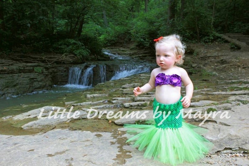 mermaid inspired tutu outfit and hair clip size newborn, 3m, 6m, 9m, 12m, 18m, 24m, 2T, 3T, 4T image 1