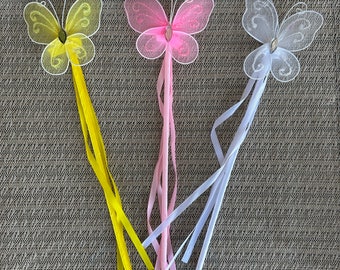 Pink butterfly wand, Yellow fairy wand, Yellow butterfly wand, white butterfly wand, butterfly fairy birthday party favor ideas