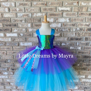 Mermaid birthday party dress with hairpiece - Mermaid princess dress - Mermaid tutu outfit size nb to 12years