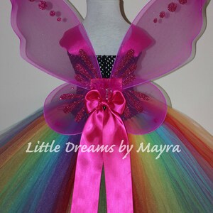 Rainbow butterfly tutu outfit, Halloween butterfly with wings, wand and hairclip, Princess fairy butterfly costume size newborn to 14years image 3