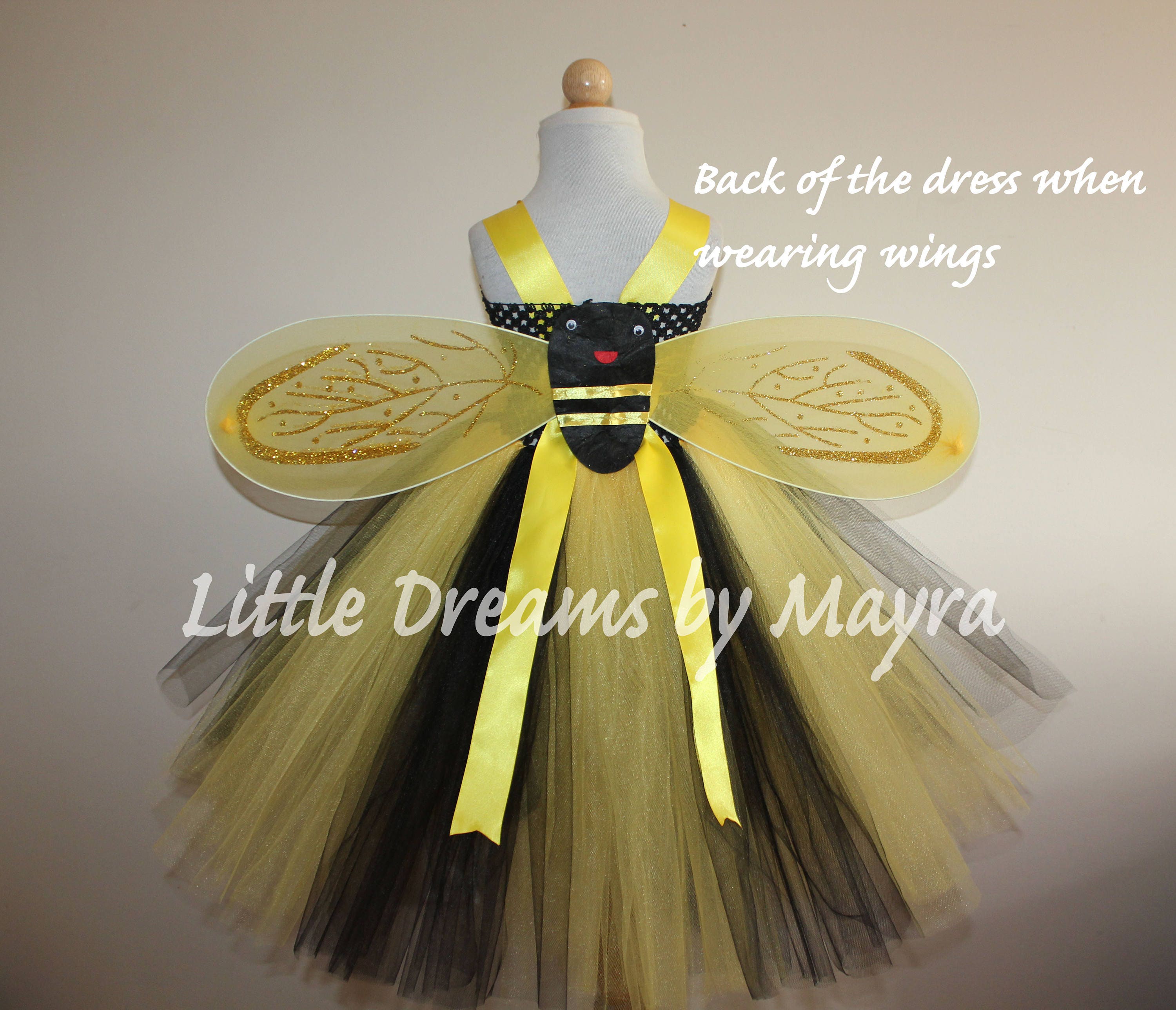Costume Da Ape Regina Per Bambina - Taglie 3-9 Anni, Nero/giallo, Poliestere Lavabile A Mano - 2