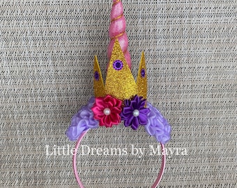 Pink and lavender Unicorn inspired headband, Pink unicorn hairpiece fit any size