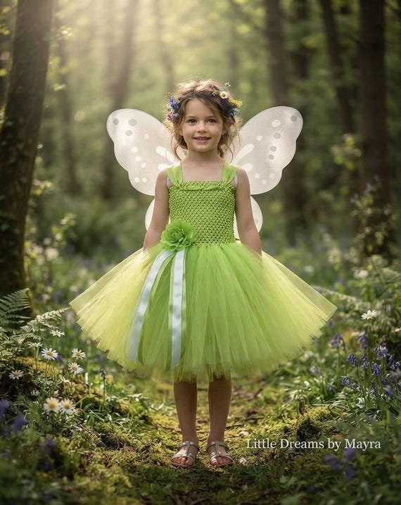 green dress costume White wings and tutu dress, Green Fairy inspired tutu with wings and hairclip size newborn to 10years SAVE10