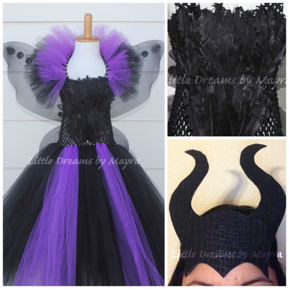 Maleficent inspired dress with feathers horns headband and Etsy