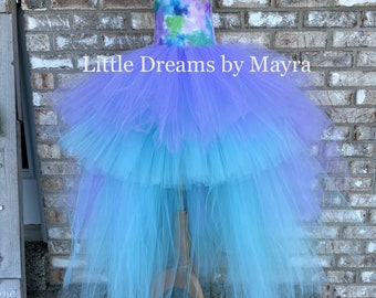 High low lavender tutu dress, lavender and aqua birthday tutu dress, Low High birthday party outfit size nb to 14years