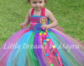 Candyland inspired tutu dress and matching hairpiece - Candy land inspired dress - lollipop inspired tutu dress size nb to 10years