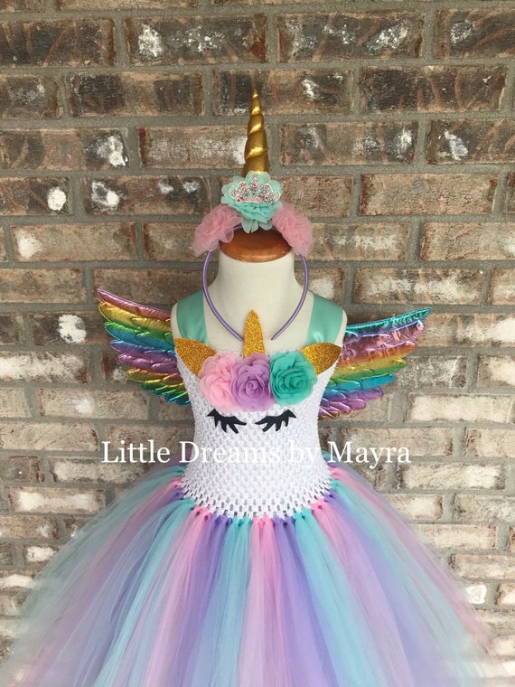 Unicorn birthday tutu dress, wings and headband, Unicorn birthday party dress Unicorn birthday costume size nb to 14years