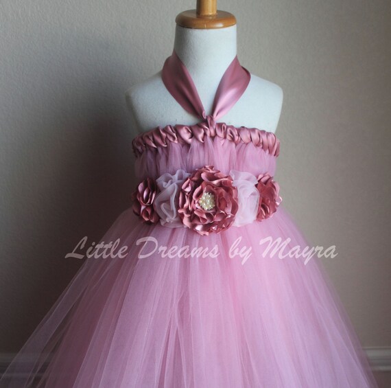 Rosy Mauve Flower Girl Tutu Dress Dusty Rose Flower Girl Dress