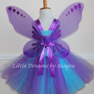 Affordable purple butterfly tutu dress with wings, wand and hairclip, Princess fairy butterfly costume size newborn to 14years image 3