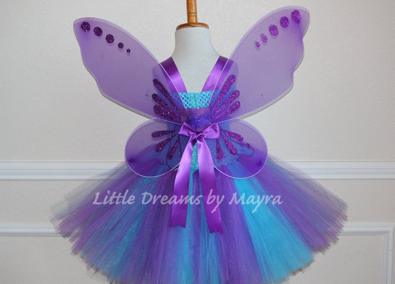 Affordable purple butterfly tutu dress with wings, wand and hairclip, Princess fairy butterfly costume size newborn to 14years image 3