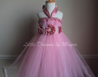 Rosy mauve flower girl tutu dress - Dusty rose flower girl dress size nb to 10years