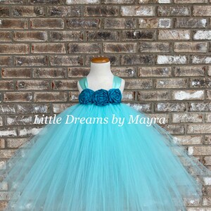 Teal and Aqua flower girl tutu dress and matching hairpiece, birthday tutu dress, Teal birthday party dress size nb to 4T