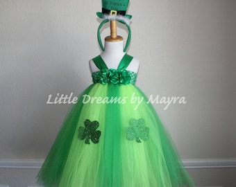 FAST SHIPPING - St. Patrick's Day tutu dress and FREE headband size nb to 9years