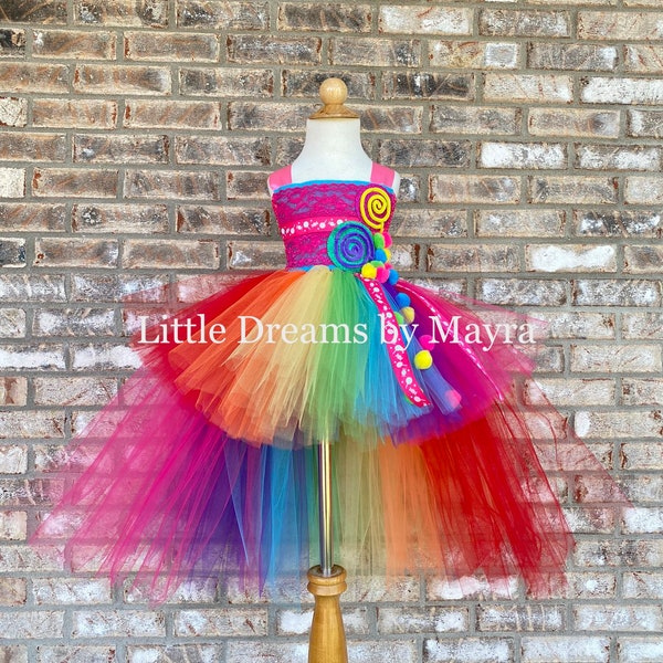 High low Candyland inspired tutu dress and matching hairpiece - lollipop inspired birthday party tutu dress size nb to 12 years