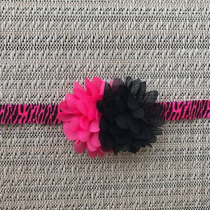 ホットピンクのゼブラ柄ヘッドバンド、ホットピンクと黒のヘアピース