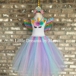 Unicorn birthday tutu dress, wings and headband, Unicorn birthday party dress unicorn birthday costume size nb to 14years
