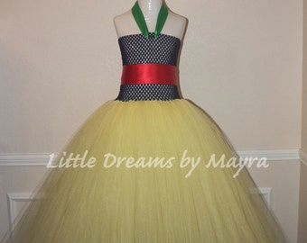 Robe tutu bleu marine et jaune, robe tutu d'anniversaire d'inspiration princesse taille nb à 10 ans