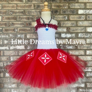 Hawaiian inspired tutu outfit and necklace, red tutu dress, Princess birthday party outfit available in any size