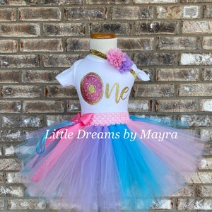Donut 1st birthday rosy tutu set, Donut One birthday outfit with tutu and headband size nb to 24months
