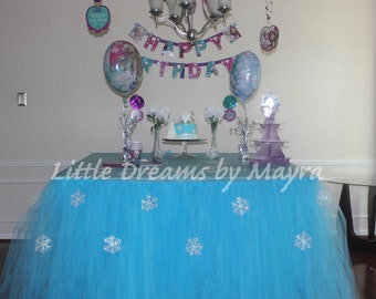 Turquoise table tutu skirt - Snowflake table tutu skirt