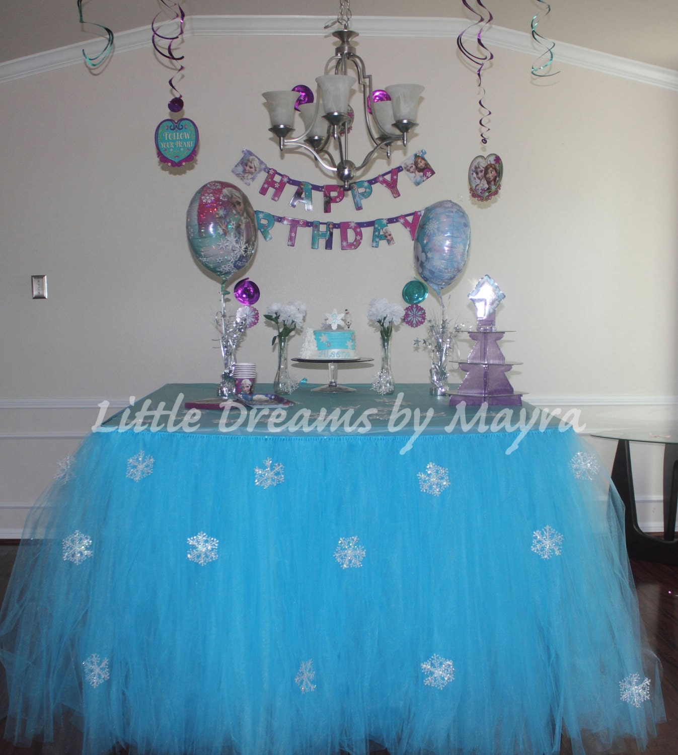 Turquoise Table Tutu Skirt Snowflake Table Tutu Skirt 