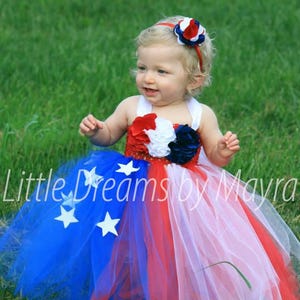 4th of july tutu dress and matching headband size newborn to 9 years