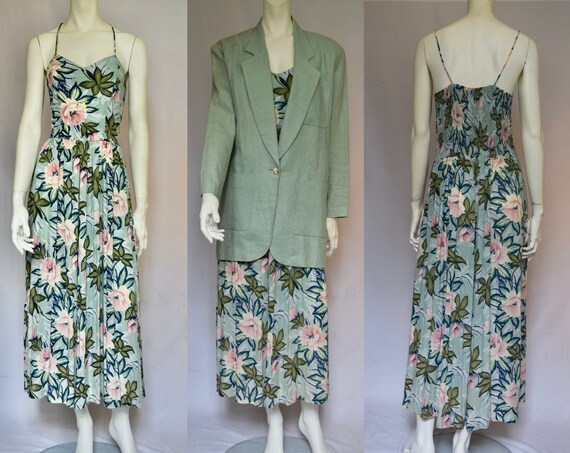 70s- 80s Vintage Floral Sun or Party Dress with C… - image 1