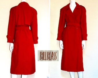 Bill Blass - Renowned American Designer - updated the classic trench coat in a fabulous red soft-hand fabric with zip out lining for warmth