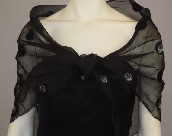 Antique - yet Au Courant - Sheer Black Organza tr… - image 3