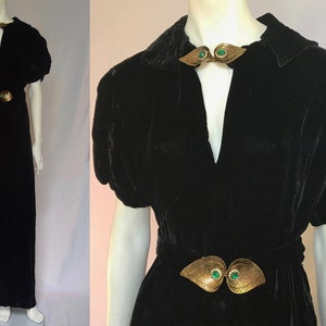 Art Deco Rare 1920s – 1930s Black Velvet Gown – Stunning, Sleek, Slim and Swanky - Historical Vintage Fashion.