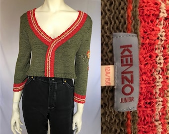 Kenzo Vintage cropped deep v neckline sweater - a year-round fashion collectible