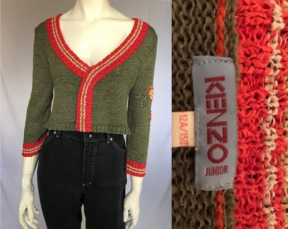 Kenzo Vintage cropped deep v neckline sweater - a… - image 1