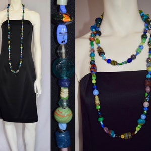 60s Vintage Maxi Necklace with 130 multi-colorful and collectible Glass Beads, including African Trade Beads