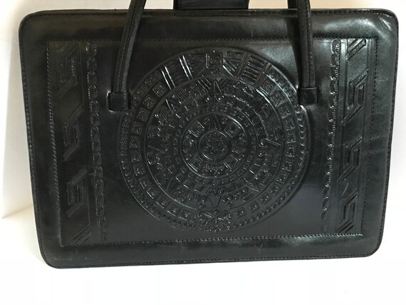Large Black Handbag with dramatic allover tooled … - image 7