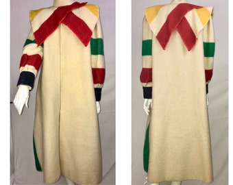 Dramatic, Rare, and Unique Maxi Coat using Hudson Bay's famous Wool Blankets - Vintage 80's Designer Fashion ILGWU