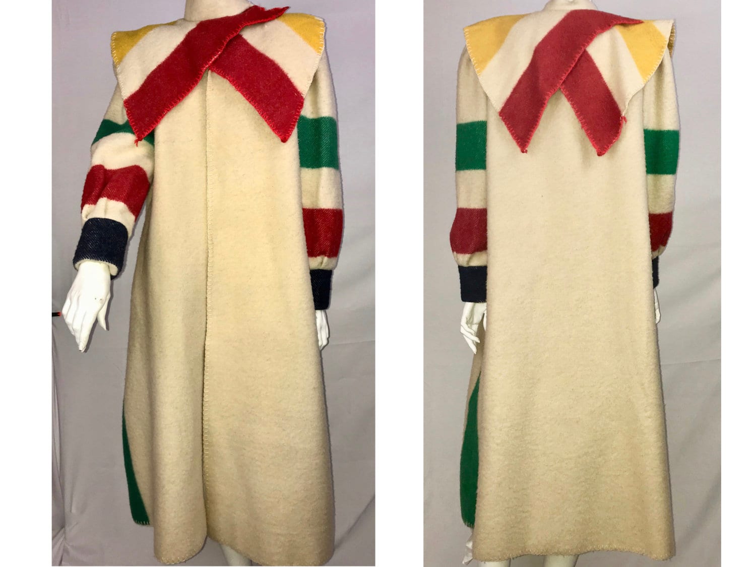 Dramatic Rare and Unique Maxi Coat Using Hudson Bay s Famous Wool Blankets Vintage 80 s Designer Fashion ILGWU Etsy