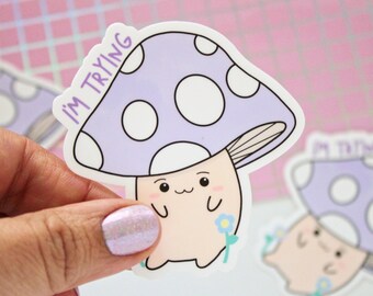 Mushroom Vinyl Sticker – Hand-Drawn Character