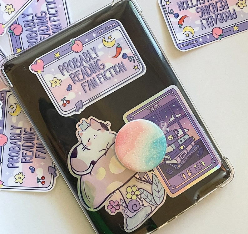 Probably Reading Fan Fiction Vinyl Sticker: Kindle Fandom Decor image 2