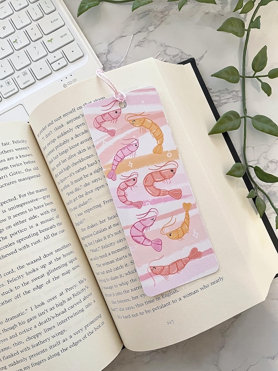 Handmade Shrimp Bookmark: Laminated Card Stock with Tassel