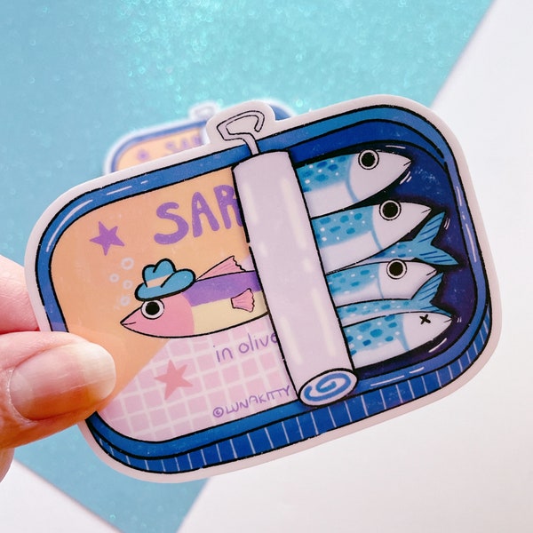 Cute Sardine Tin Vinyl Sticker, Original Design