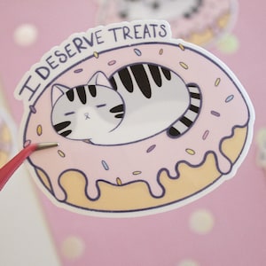 Doughtnut Kitty Vinyl Sticker, I deserve treats sticker, Funny cat sticker, Sticker for Cat lovers, Waterproof Vinyl sticker, cat stickers
