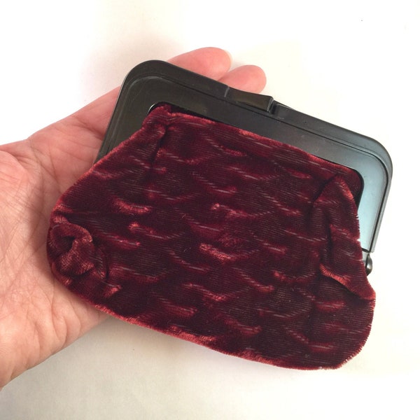 Vintage 1940s Velvet Celluloid Clutch, Deep Burgundy Coin Wallet Purse, Mint Brand New, Never Used, Unique Vintage Fashion Accessory Gift