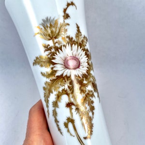 Vintage Collectible Porcelain Floral Vase, Kaiser German White and Gold Silberdistel Thistle Vase, Made in W Germany, Unique Ceramic Decor