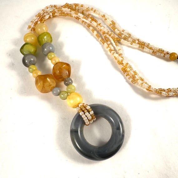 Multi Gemstone Agate Boho Beaded Adjustable Neckl… - image 1