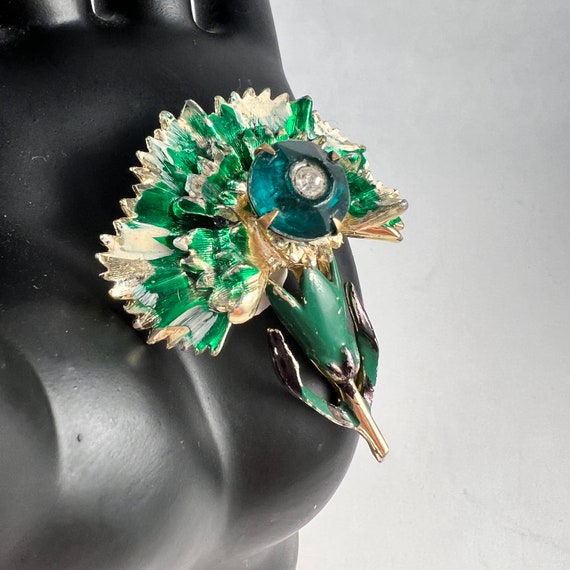Vintage Signed Floral Brooch, Green Beatrice Enam… - image 6