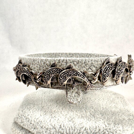 Silver Leaping Dolphins Link Bangle Bracelet - image 10