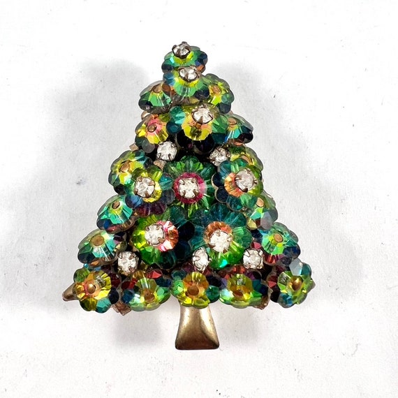 Rivoli Crystal and Rhinestone Christmas Tree Broo… - image 1