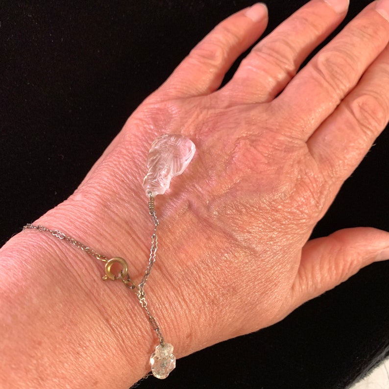 Confucius Cut Crystal Figurine on Silver Chain Good Luck Rare Crystal Brass Sterling 1920s Unique Vintage Sterling Bracelet